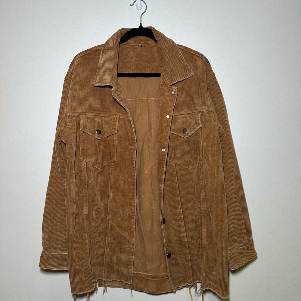 Brown Corduroy Jacket Shacket Distressed Size Medium 100% cotton